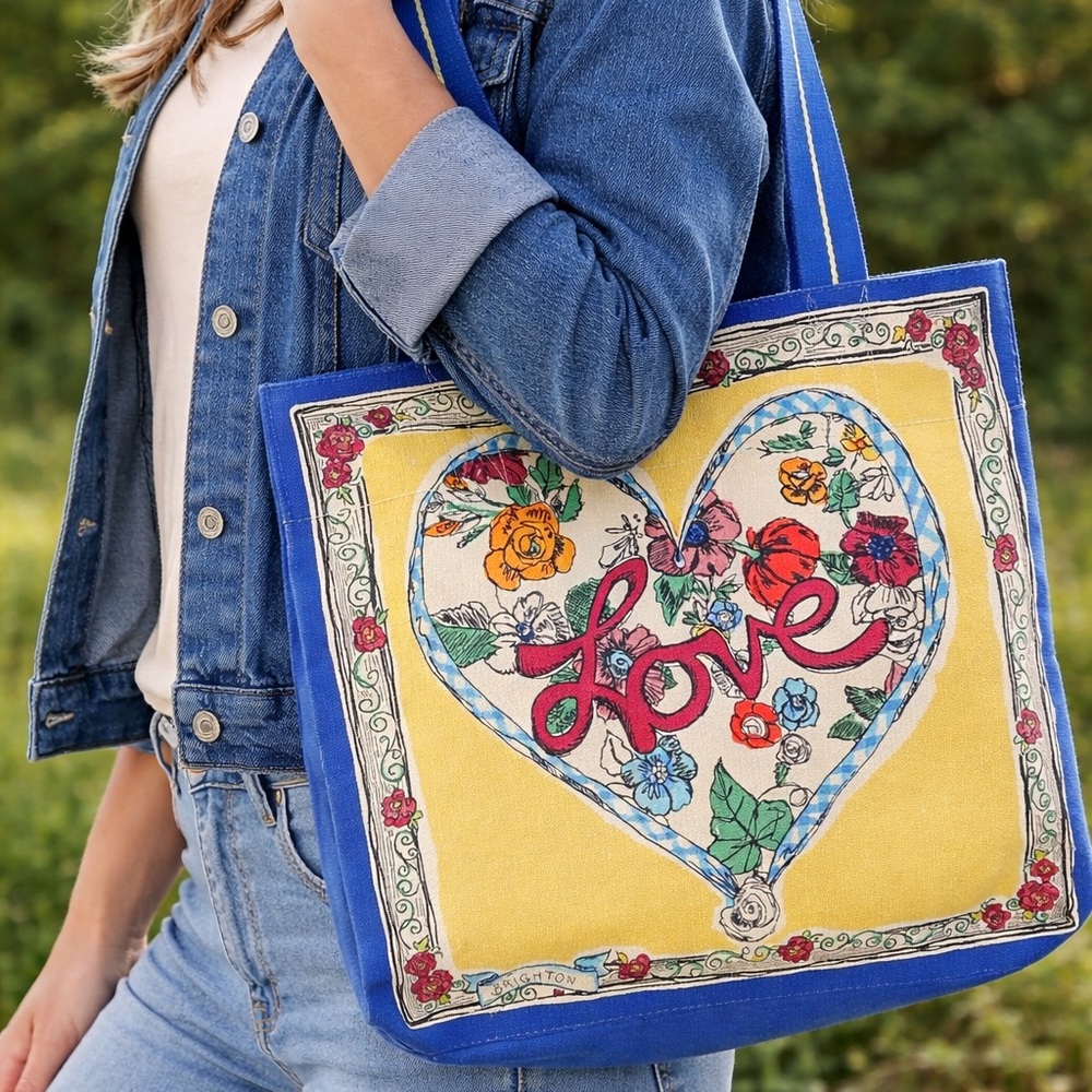 Brighton Blue and Yellow Floral Heart Tote